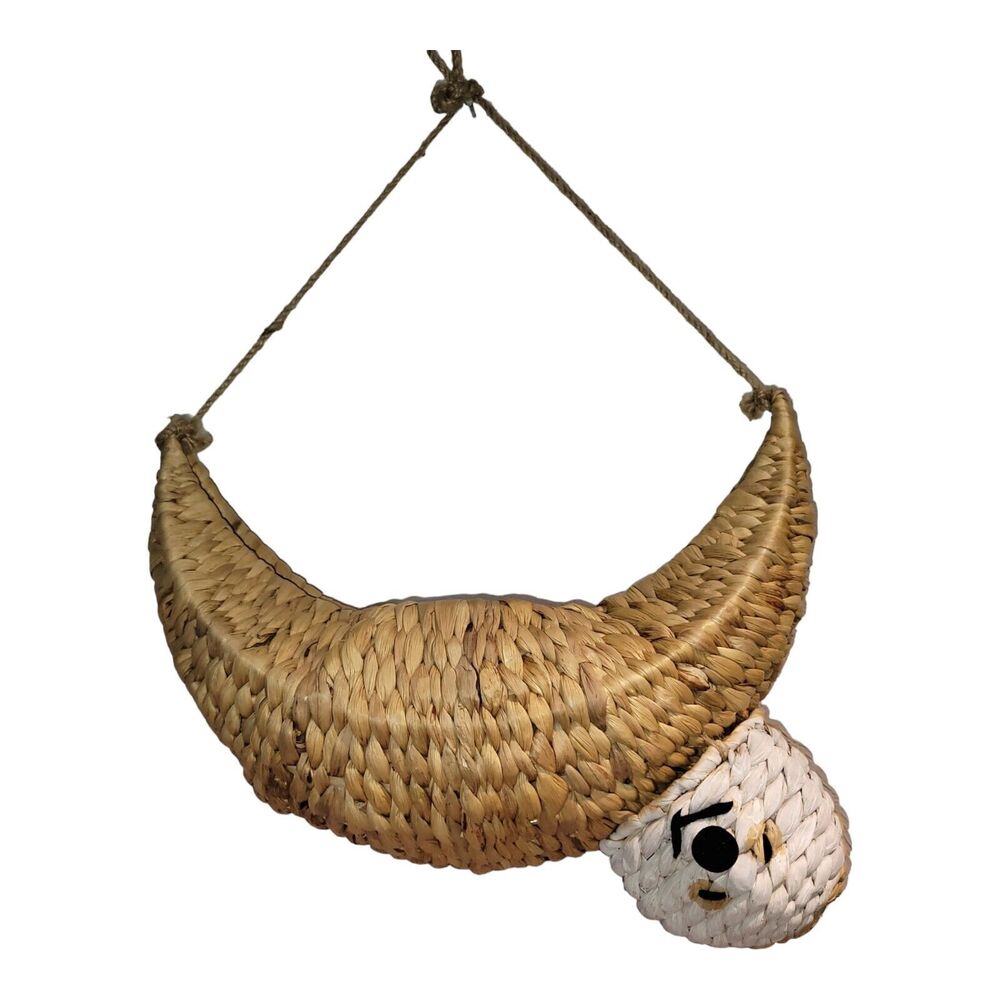 Hanging Smiling Sloth Planter Rattan Hanging Medium Succulent Plant Basket BoHo